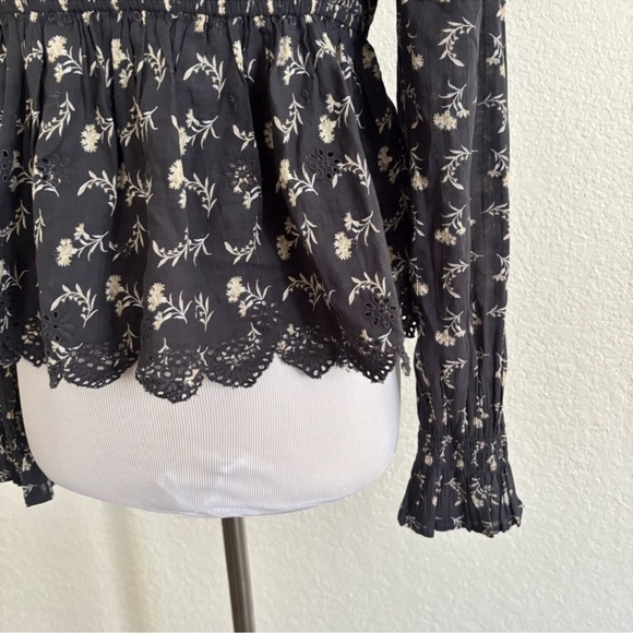 American Eagle Outfitters Smocked Babydoll Black Floral Blouse Size S - Picture 5 of 5
